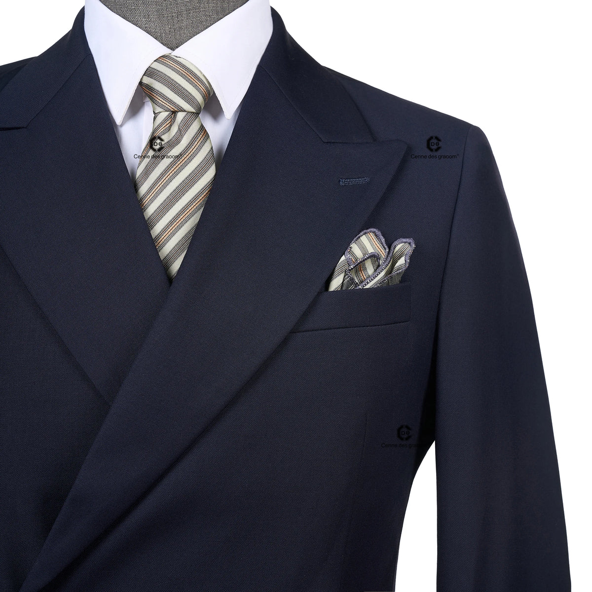 Cenne Des Graoom 2026 Beige Double Breasted 1 Button Men Suits With Peak Lapel Tailor-Made For Wedding Groom Meeting Office Wear