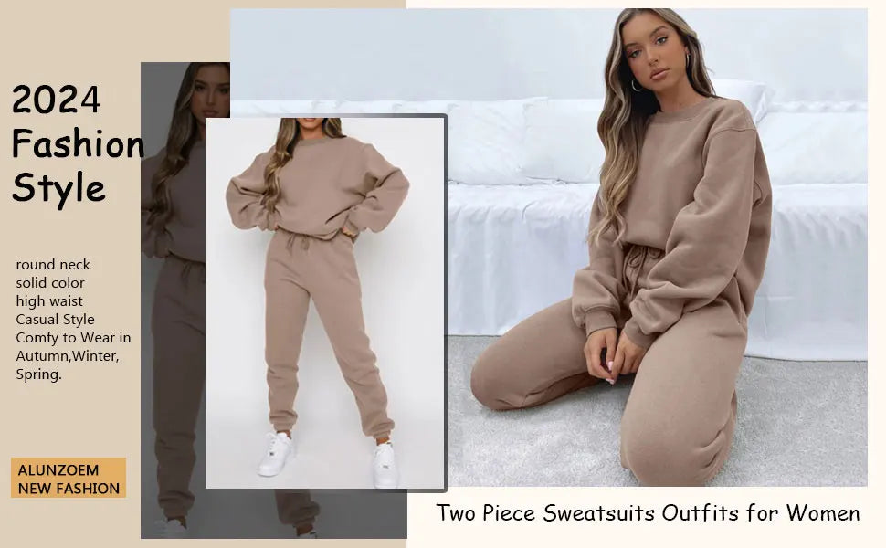 Casual Sets for Women 2 Piece Sweatsuit Outfits Long Sleeve Simple Commuting Pants Set Tracksuit