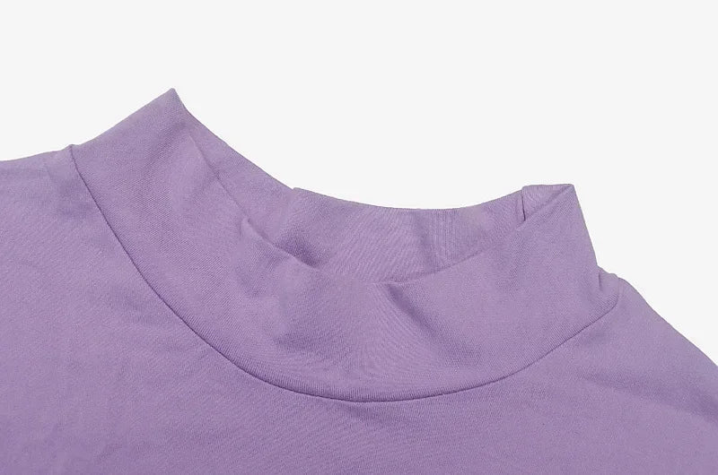 New Dresses 2025 Woman Fashion Summer High-neck Purple Long-sleeved Pleated Tie-up Dress Skirt Women's Clothing