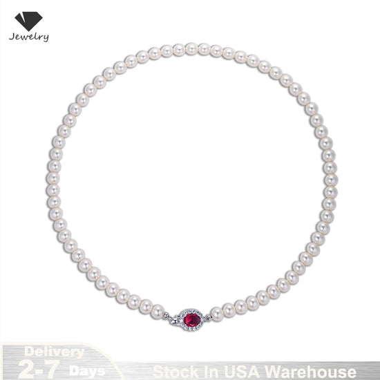 Vintage Red Shiny Crystal Pearl Necklace for Women Light Luxury S925 Sterling Silver Banquet Collarbone Sweater Chain USA Stock