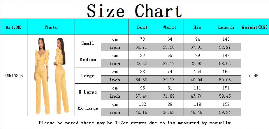 Sexy fashion solid color seven-quarter sleeve V-neck women's jumpsuit SMR10805