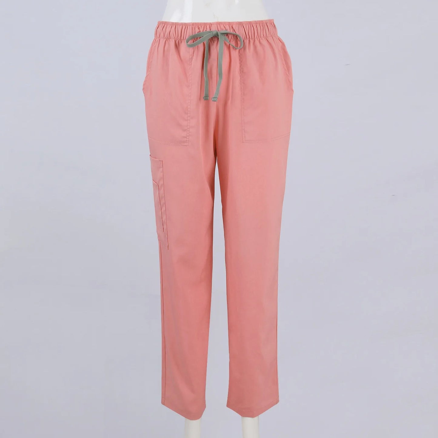 Women Two-Piece Set Solid Color Stand-Up Collar Short-Sleeve Top With Zipper Pocket And Matching Pants Professional Workwear