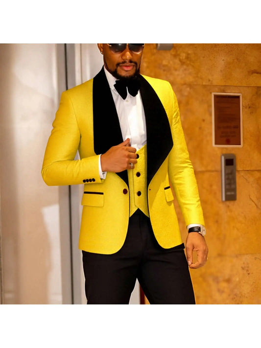 Mens 3 Piece Floral Tuxedo, Jacquard Slim Suit Set, Paisley Blazer Vest and Pants for Prom Wedding