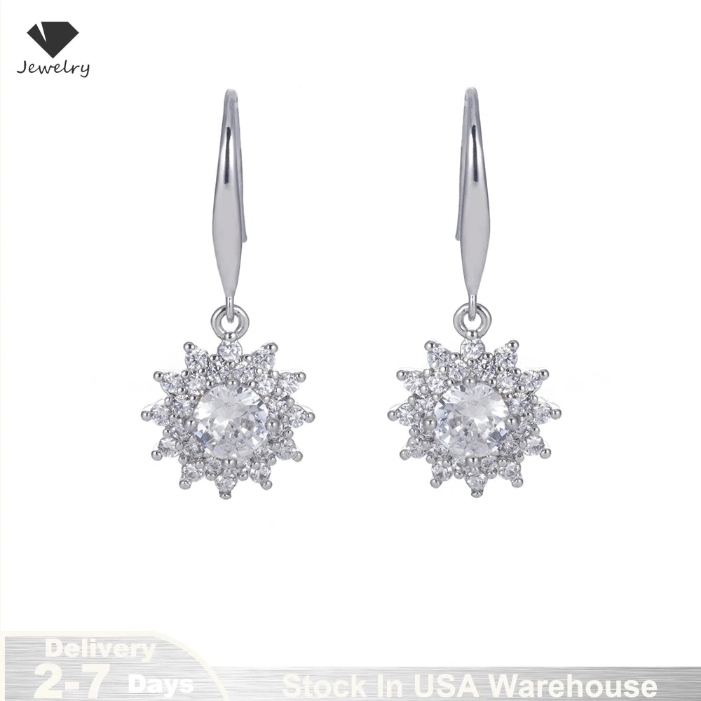 925 Sterling Silver 0.5 carat * 2 Moissanite Sunflower Earrings Sunny Fashion Elegant Female Mother's Day Gift for Mom USA Stock