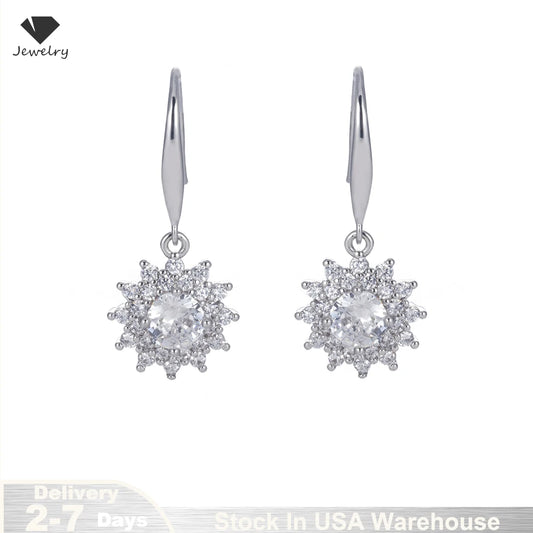 925 Sterling Silver 0.5 carat * 2 Moissanite Sunflower Earrings Sunny Fashion Elegant Female Mother's Day Gift for Mom USA Stock
