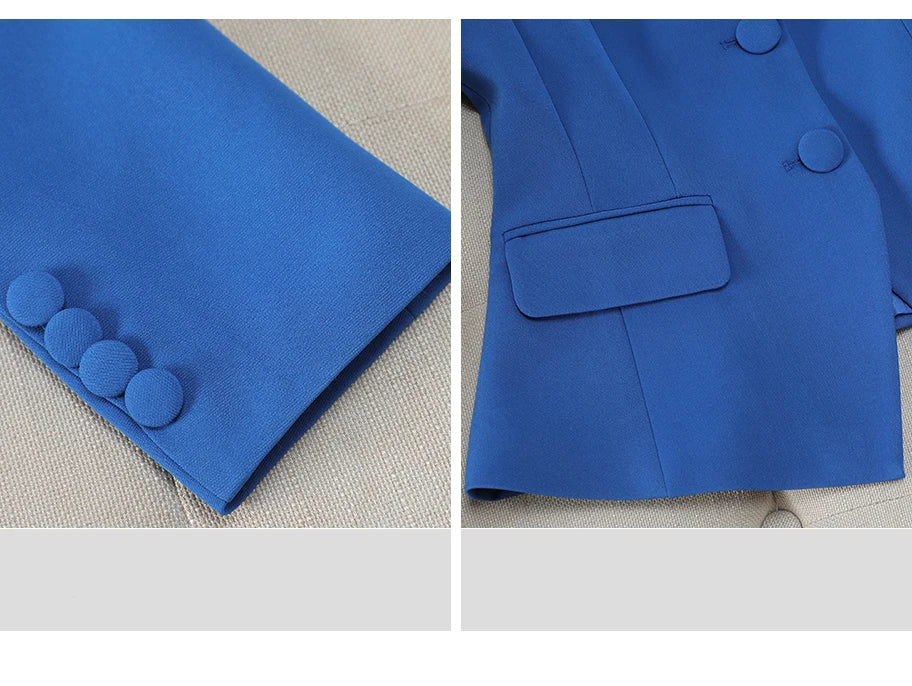 ZJYT Elegant Chic Business Blazer Pants Set for Woman 2 Pieces Matching Sets Autumn Long Sleeve Jacket and Trousers Suit Blue