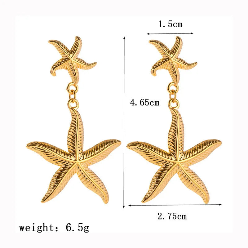 2025 New Stainless Steel Starfish Shell Earrings for Women Beach Vacation Style Luxury Thread Ear Dangle Jewelry Not Fading