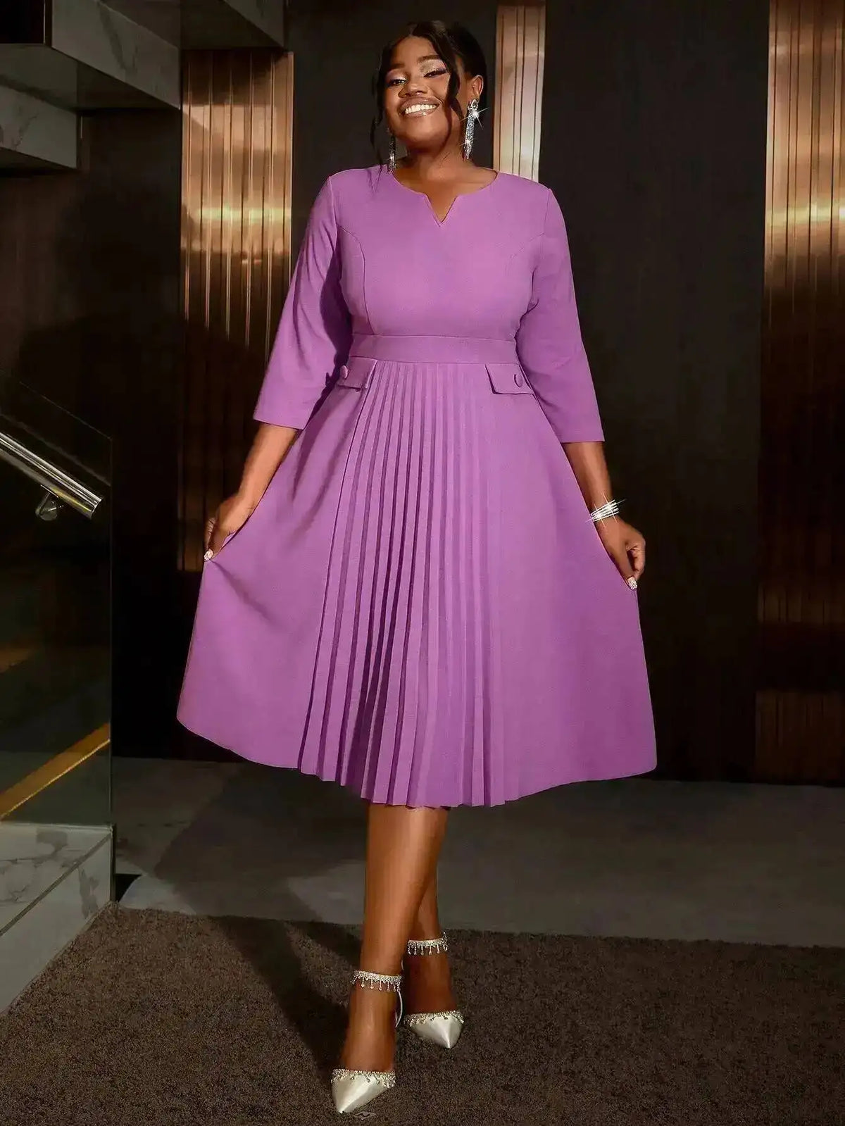 Am040920 Fashionable Pleated Skirt Solid Color Pleated Plus Size Dress Plus Size Dresses 2025 Party Summer Elegantes Casual Y2K