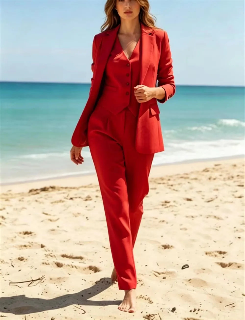 Elegant Women's Suit 3 Pieces Luxury Tailored Women Pantsuits Office Lady Blazer Set Formal Wedding Suits(Jacket+Vest+Pants)
