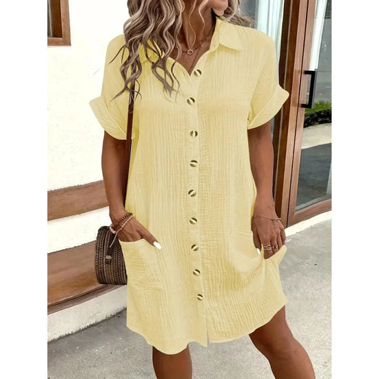 Plus Size 1XL-5XL Spring and Autumn European and American Hot Summer Simple Lapel Button Dress Skirt