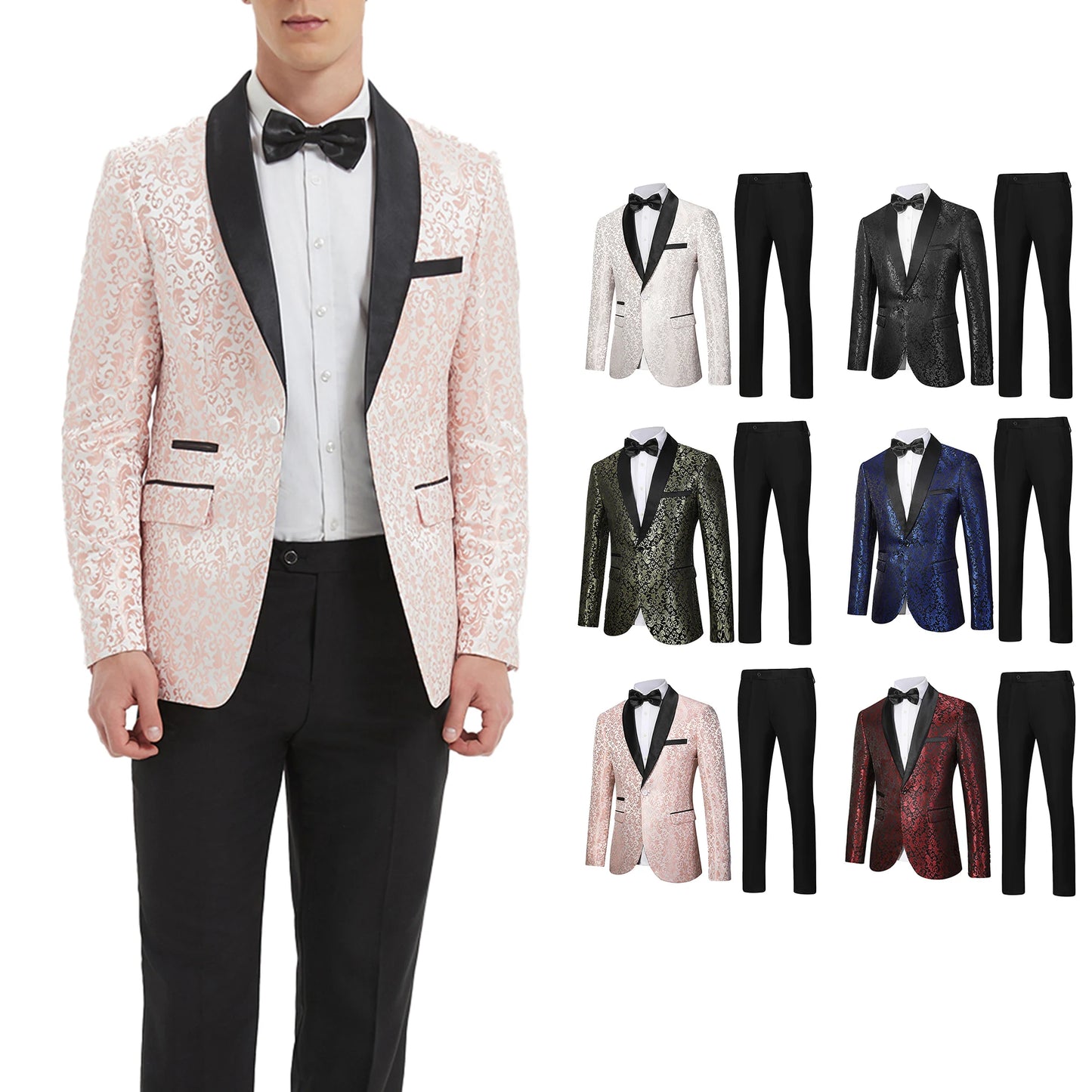 Men's Floral Print Suit Set - Long Sleeve Shirt + Trousers, Single Button Shawl Collar,  Perfect for Party/Wedding/Gathering