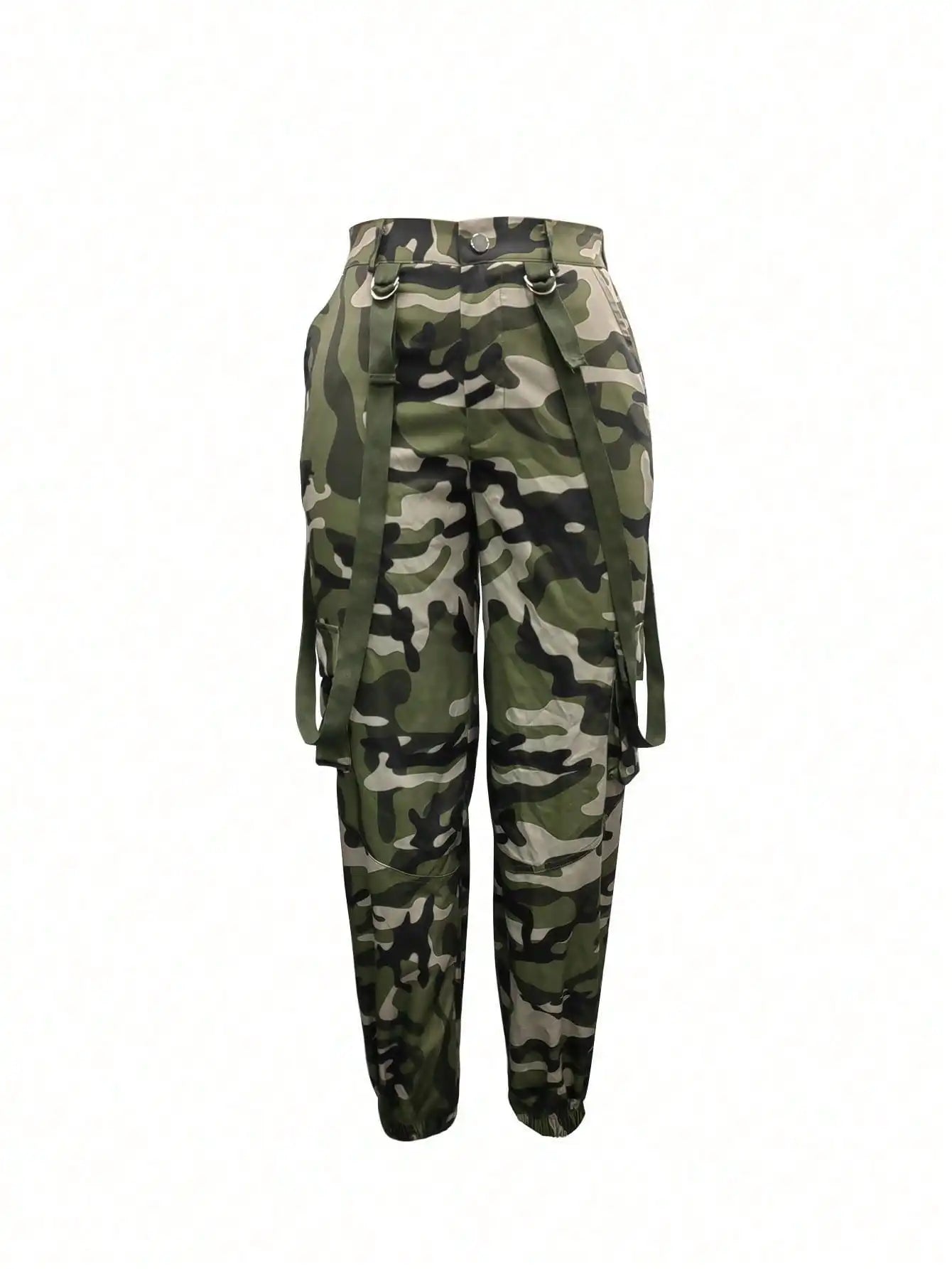 Women's Y2K Camo Cargo Pants - High-Waisted Slim Fit Army Fatigue with Suspenders, Casual Jogger Sweatpants