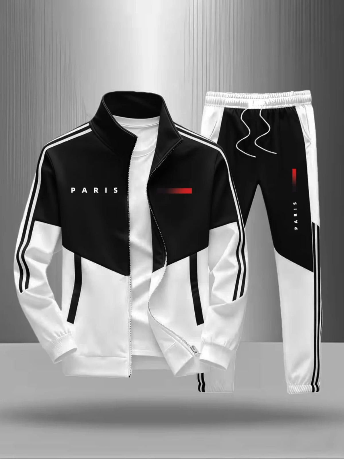 Men's Tracksuit New Contrast Color Stand Collar Zip Jacket + Elastic Waist Pant 2026 Casual Sportswear Jogger Suits Matching Set