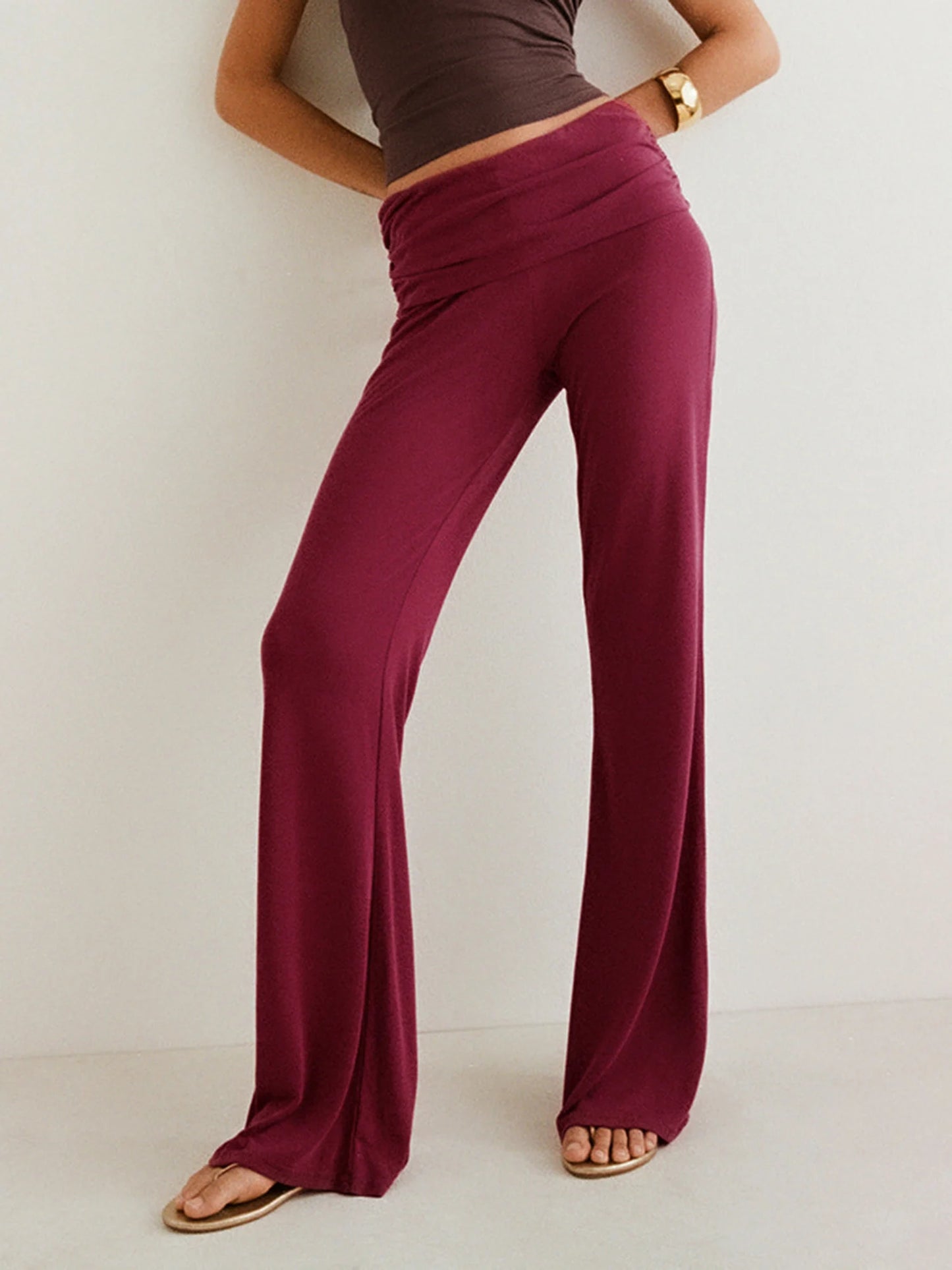 Women s High Waisted Wide Leg Pants Elegant Flare Trousers for Formal Events and Office Wear