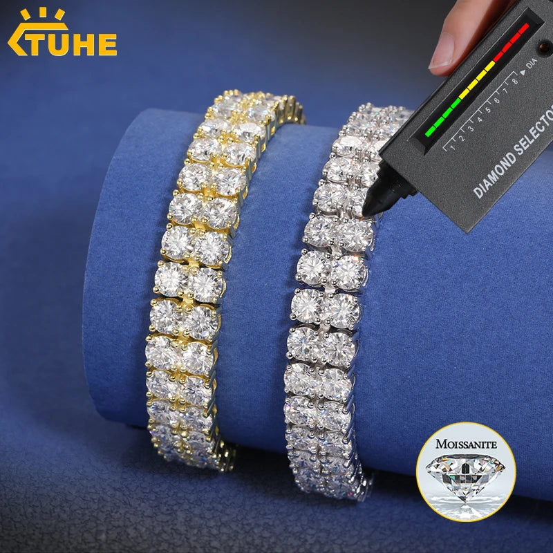 TUHE Double Row D VVS1 Moissanite Tennis Bracelet 3MM For Man Unisex Hip Hop Jewelry Woman Brass Bracelet Fashion Party Gifts