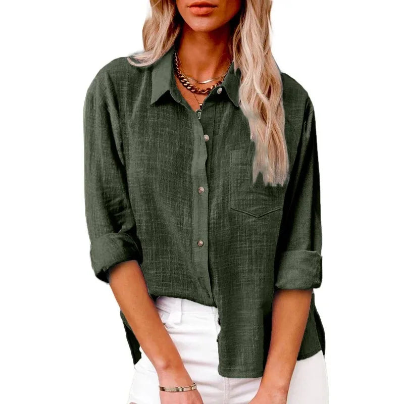 Cotton Linen Long Sleeve Shirts for Women T Shirt Solid Fashion T-Shirt Woman Clothes Tshirt Elegant Casual Tops Tees Streetwear