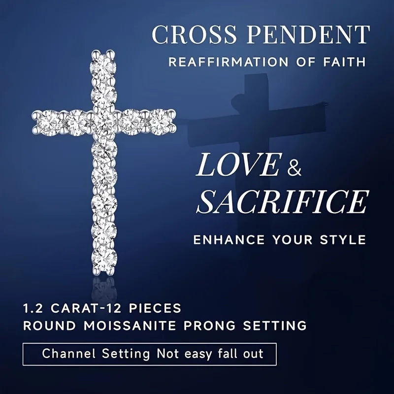 1pc S925 Silver with 2,4CT Moissanite Cross Co-ed Necklace, Gemstone Jewelry | Gifts for Mom | Gifts for Her | Birthday | Weddin