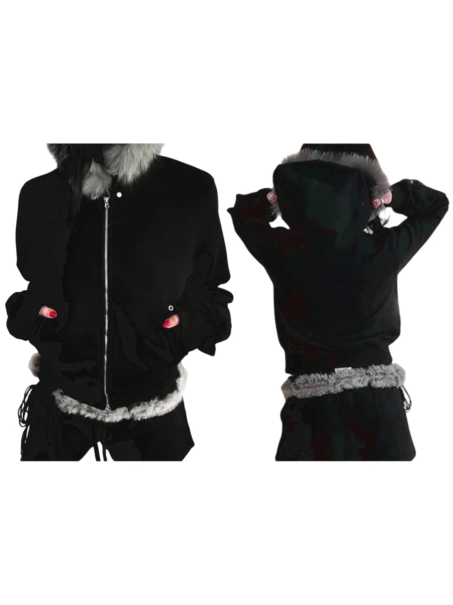 Women s Winter Warm Hooded Coat with Faux Fur Trim Long Sleeve Zipper Hoodie Jacket with 2 Pockets and Plush Lining