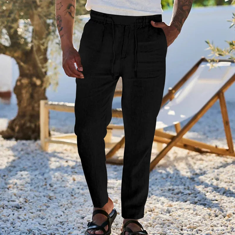 Men s Lightweight Linen Trousers with Adjustable Drawstring Waistband and Straight Leg Design for Comfortable Summer Wear
