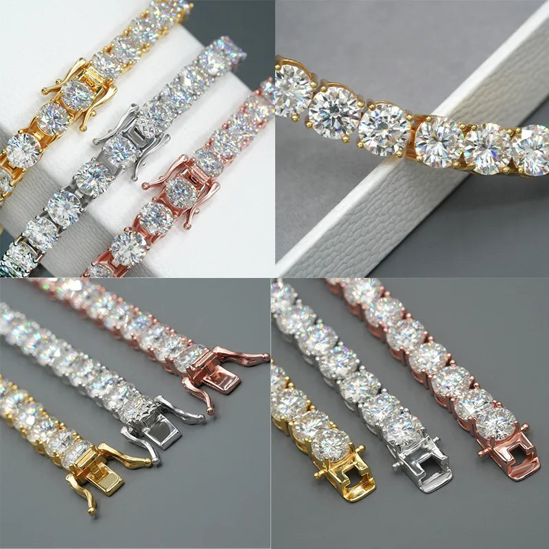 EWYA S925 Sterling Silver Certified Moissanite Bracelet 0.1ct 3mm D VVS1 Lab Diamond Women Sparkling Wedding Party Fine Jewelry