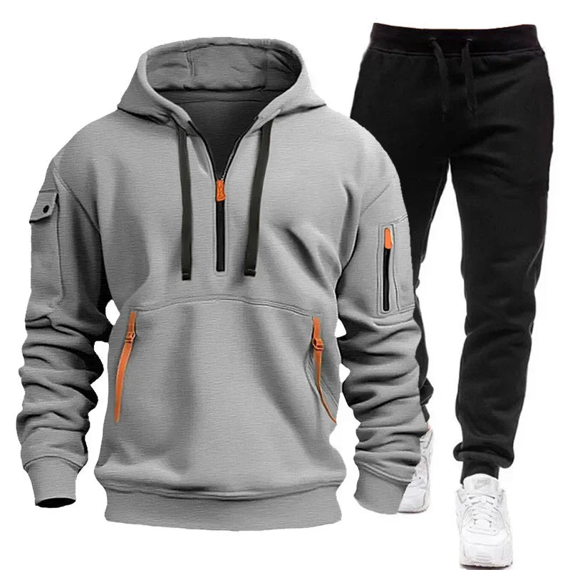 2026 Men's New Autumn and Winter Season Outdoor Leisure Fashion Sports Fitness Trend Hooded Sweatshirt Casual Pants Set