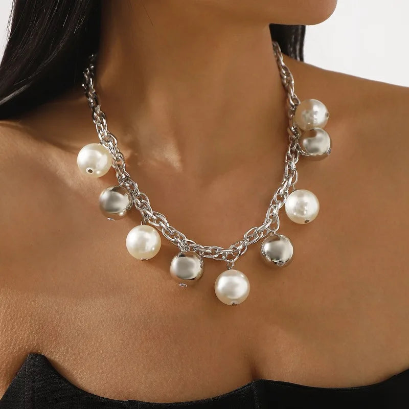 Cross-border Coarse Chain Pearl Pendant Necklace Personality Fashion Temperament Light Luxury Premium Cuban Clavicle Chain