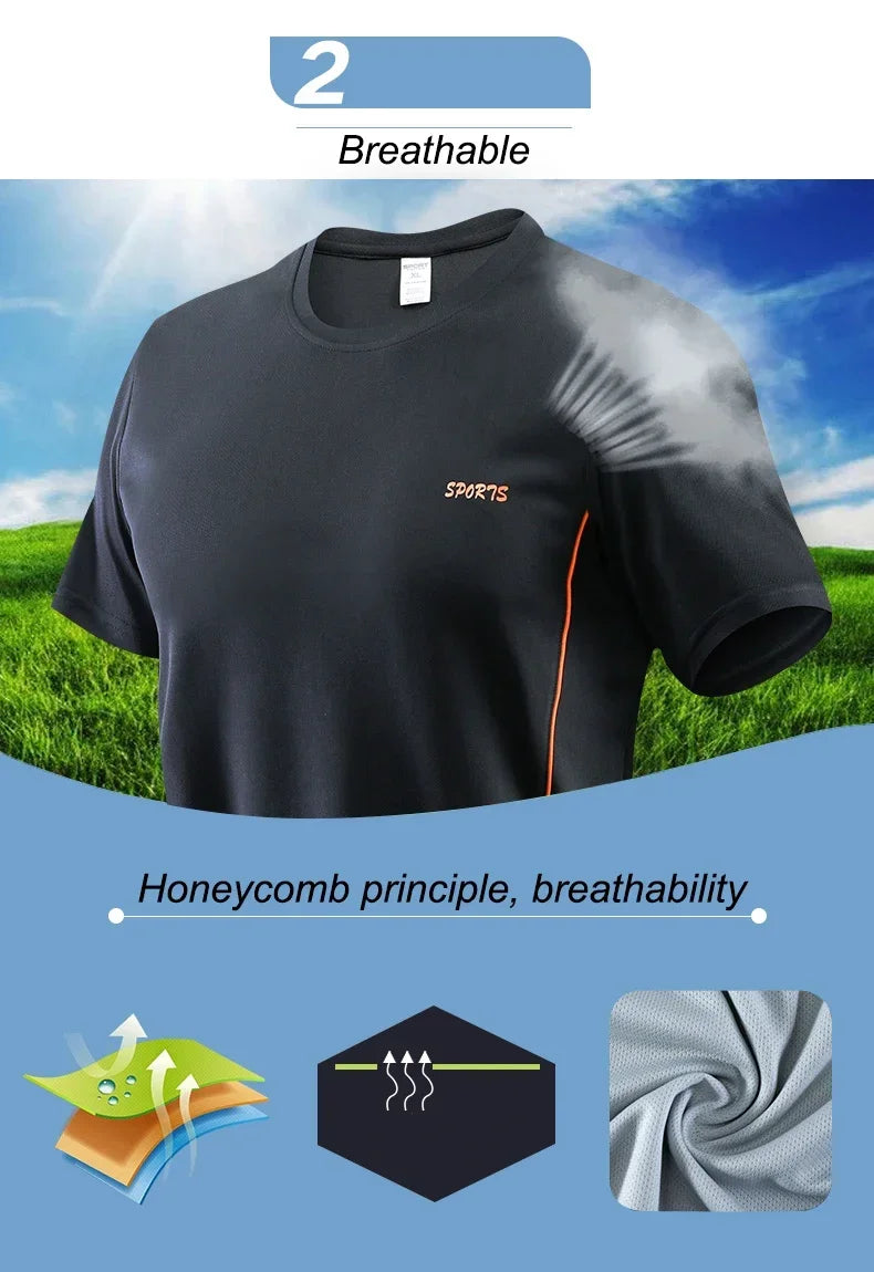 Men's Running Set Summer Quick Drying Sweat-absorbing Short Sleeved T-shirt Shorts Sports Suit Two-piece Set Men