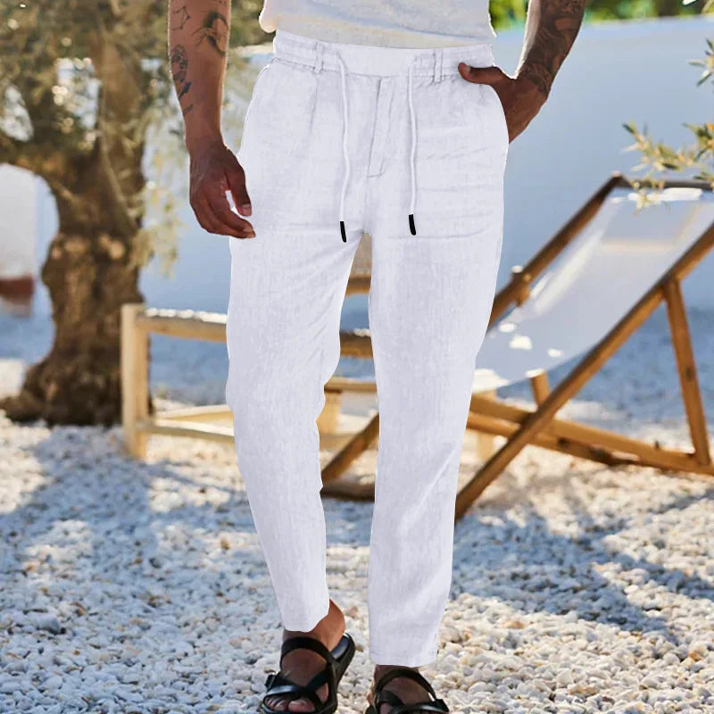 Men s Lightweight Linen Trousers with Adjustable Drawstring Waistband and Straight Leg Design for Comfortable Summer Wear