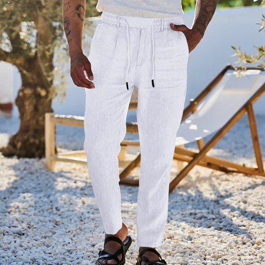 Men s Lightweight Linen Trousers with Adjustable Drawstring Waistband and Straight Leg Design for Comfortable Summer Wear