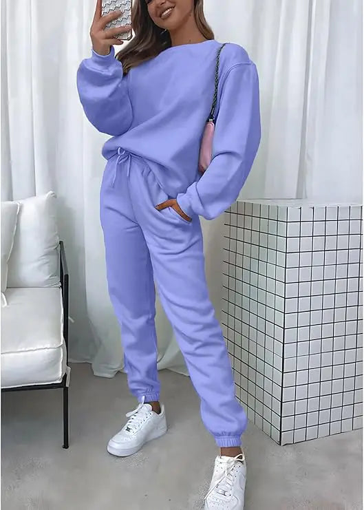 Casual Sets for Women 2 Piece Sweatsuit Outfits Long Sleeve Simple Commuting Pants Set Tracksuit