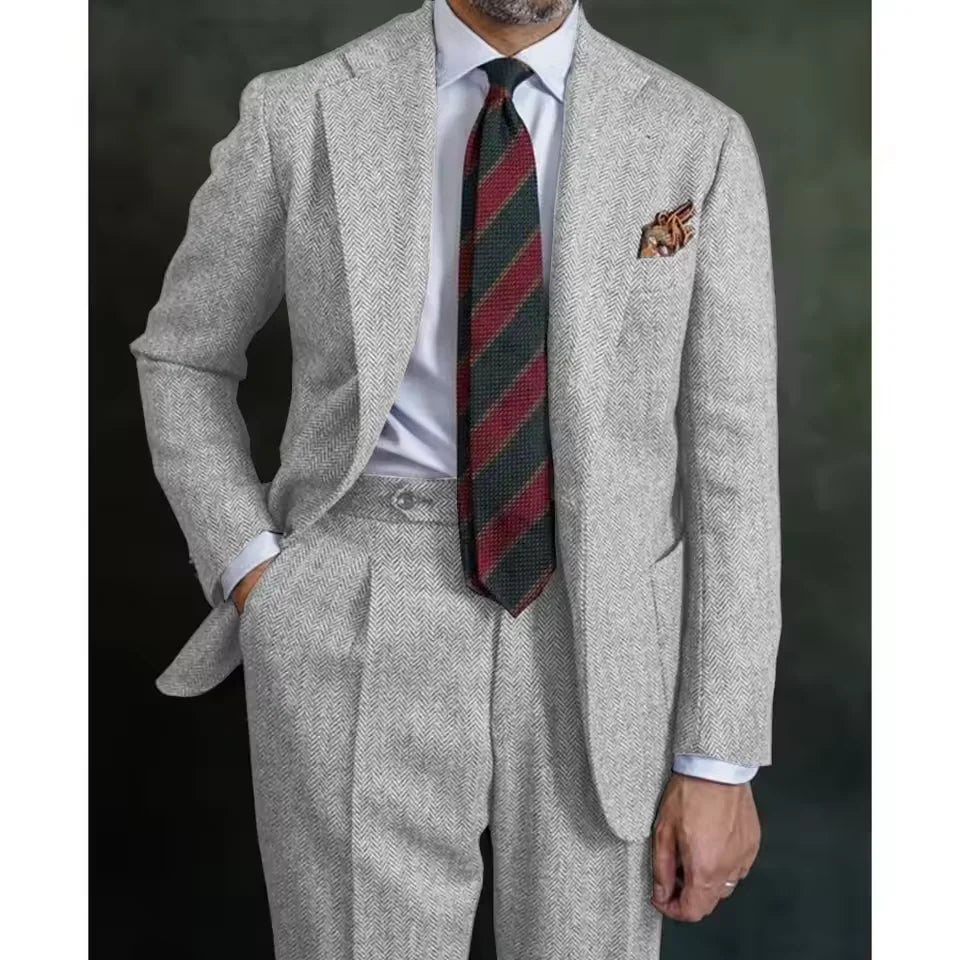 New Men's Herringbone Suit Two Piece Suit Elegant Men's Suit Pants Set Casual Suit Men's Clothing Men's Pants Halloween Party