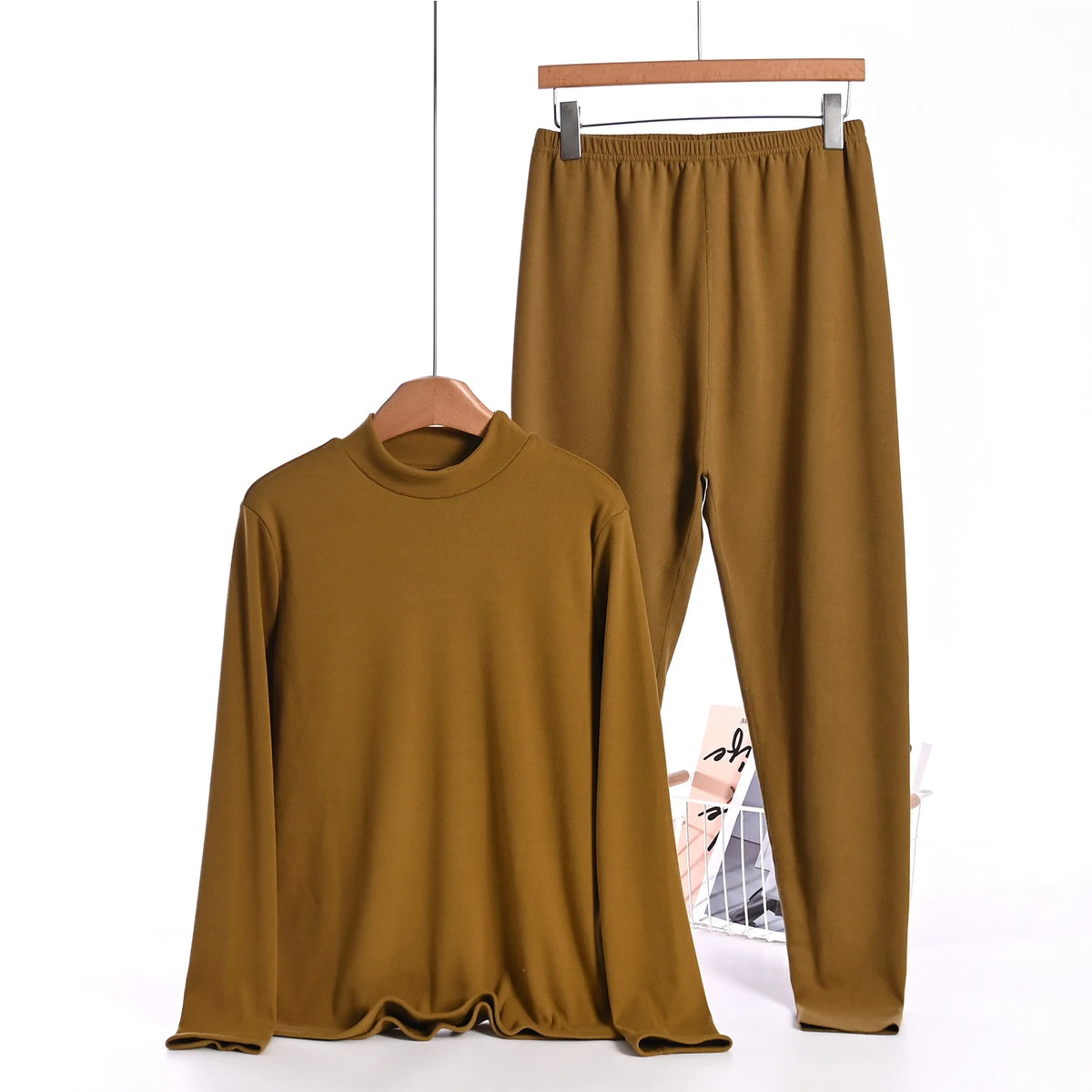 Thickened Fleece High Collar Thermal Set Women's Long Sleeve Long Pants Underwear Two-Piece Suit Warm Comfortable Base Layer