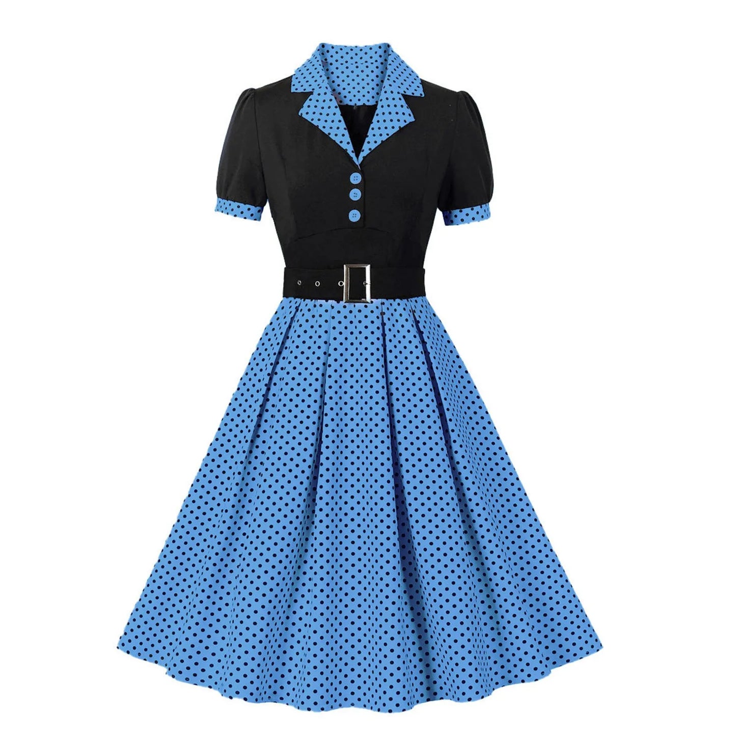Women'S Vintage Polka Dot Lapel  Short-Sleeved Belt Dress Vestidos Mujer Veranoa 2025 Robe Femme Dress Women Women Clothing