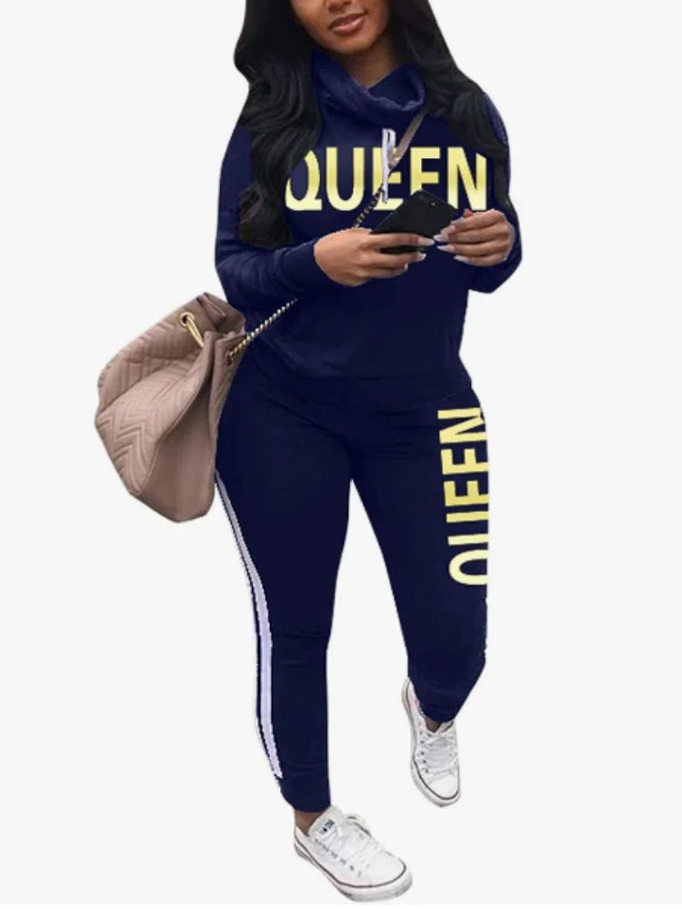 Womens Casual 2 Piece Tracksuit Outfits Lip Print Pattern Long Sleeve Pullover Pants Set