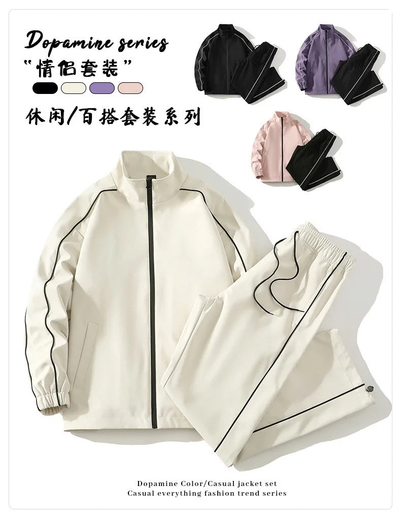 Autumn and Spring Fashion Solid Color Windproof Waterproof Sports Suit Men's Casual Loose Comfortable High Quality Two-piece Set