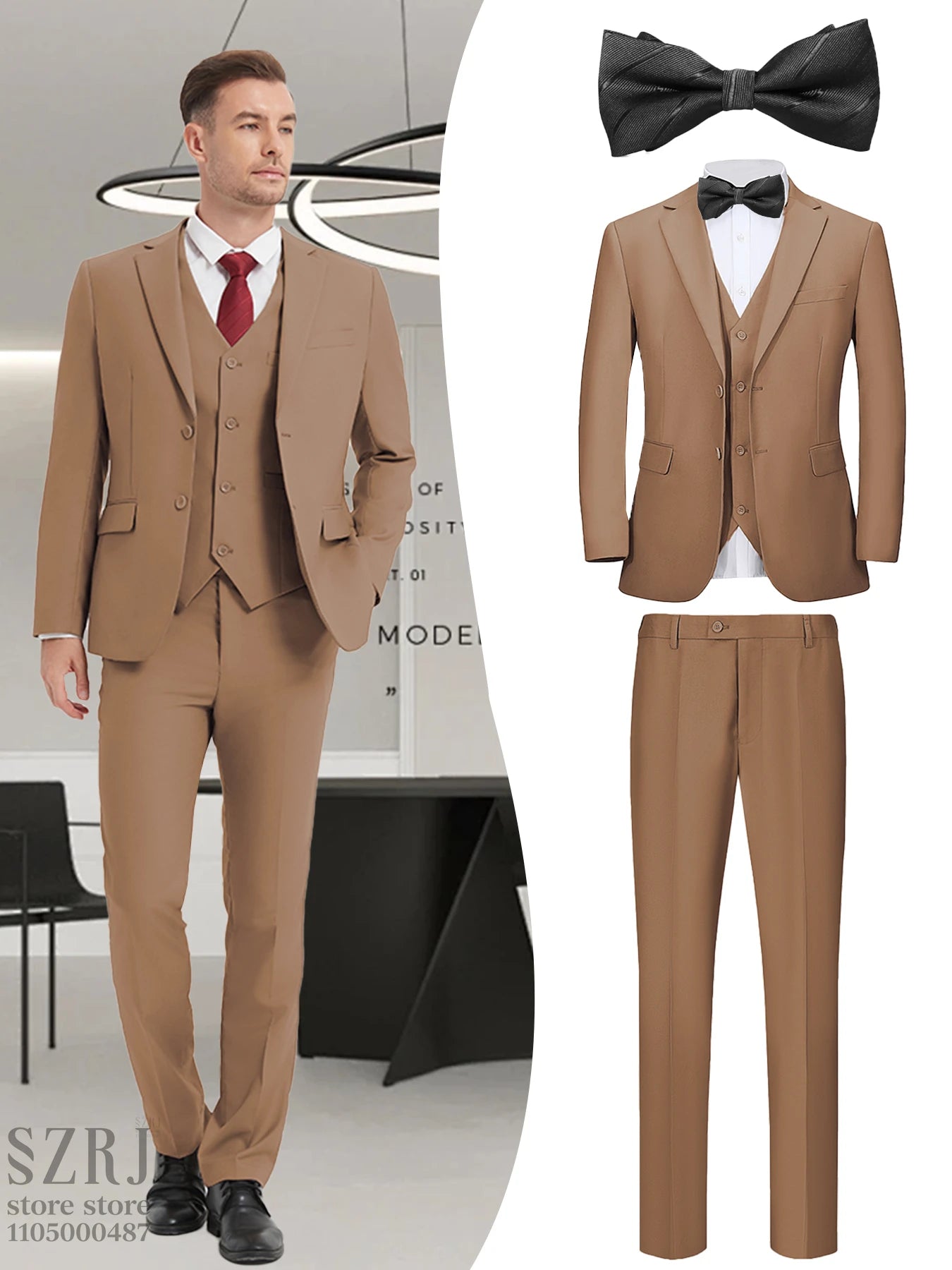 4PCS Men's Formal Tuxedo Set: Vest + Pants + Socks | Classic Solid Suit for Business/Party/Interview