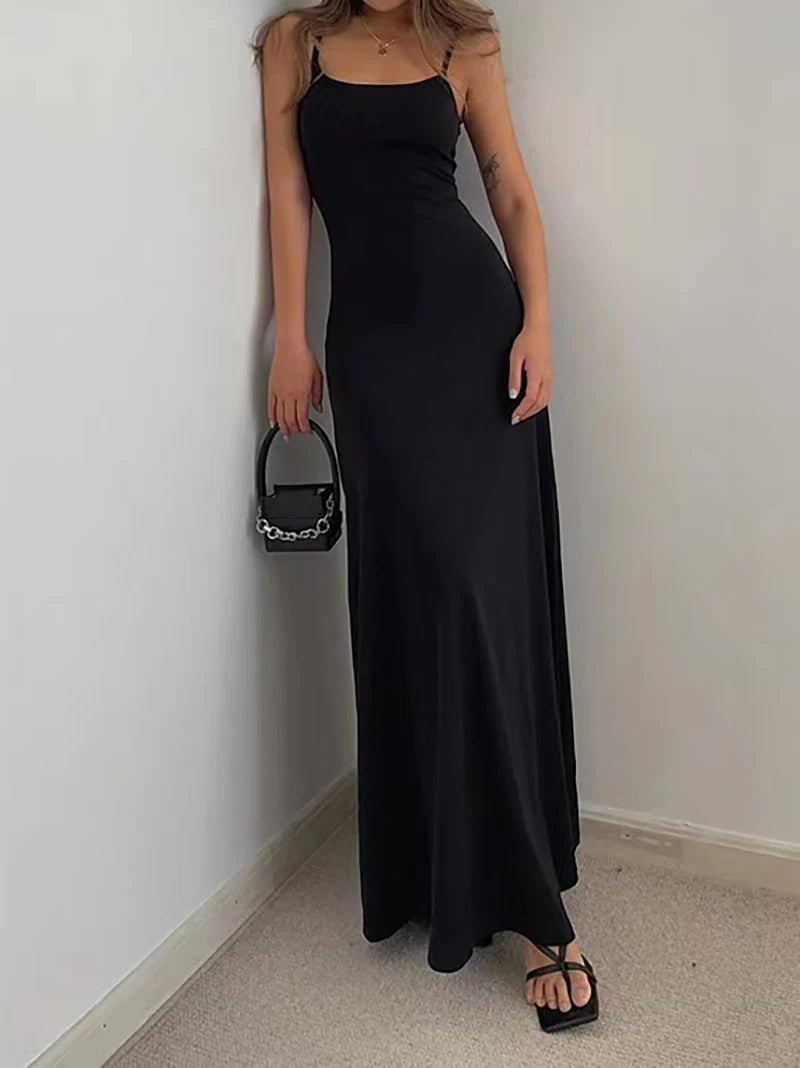 Woman Spring Summer Bodycon Dress Female Sexy Sleeveless Spaghetti Strap Sheath Dress Elegant Backless Evening Dress Long Skirt