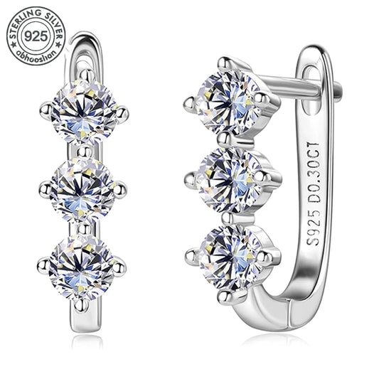925 Silver, Triple Diamond Moissanite Earrings, Women's Earrings with 3mm Moissanite*3, Designed for both men and women, Sparkli