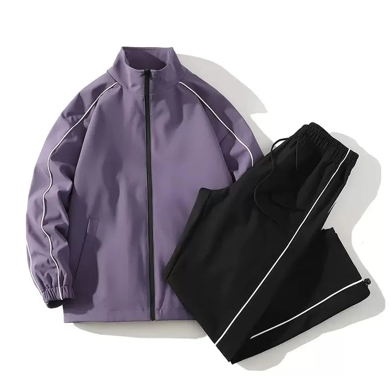 Autumn and Spring Fashion Solid Color Windproof Waterproof Sports Suit Men's Casual Loose Comfortable High Quality Two-piece Set