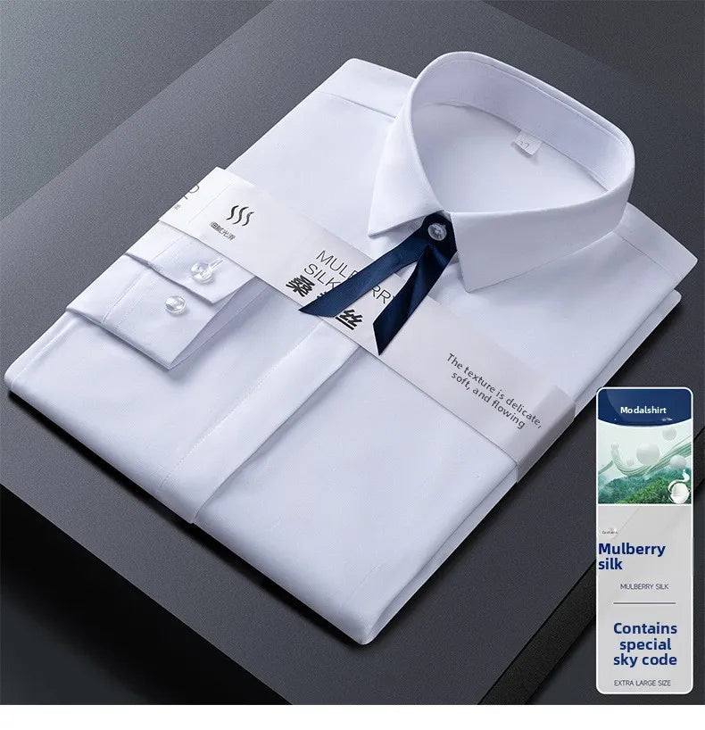 Men's long-sleeved high-end mulberry silk formal shirt, business pure color fashion shirt, plus size