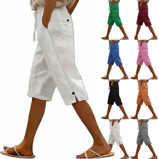 Belted Cotton Linen Capri Pants No Strap Mid Waist Non Backless Loose Minimalist Spring Summer Daily