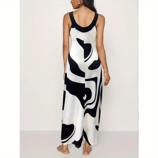 Oversized Geometric Print Cross Neck Maxi Dress