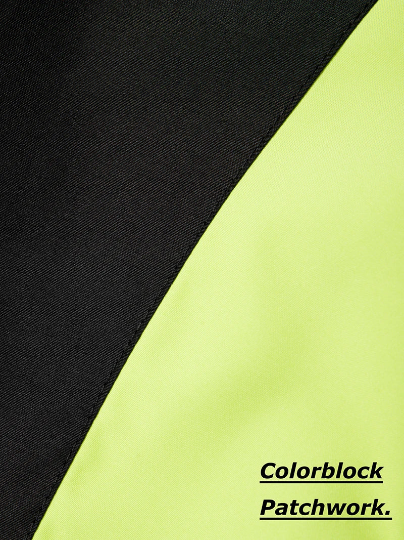 Bull Print Colorblock Sports Set for Men Outdoor Stand Collar Zip Up Jacket Coat Outwear Tops Pants Trousers with Zipper Pockets