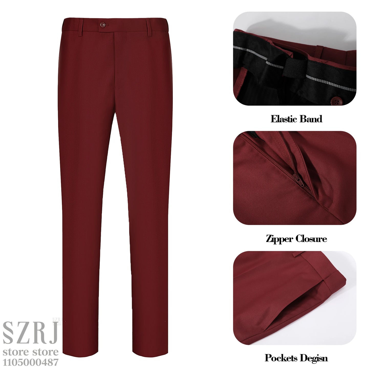 Men's 4-Piece Suit: Jacket+Vest+Pants+Red Spotted Tie.Gentleman Style, Premium, Tailored. For Business, Parties, Weddings.