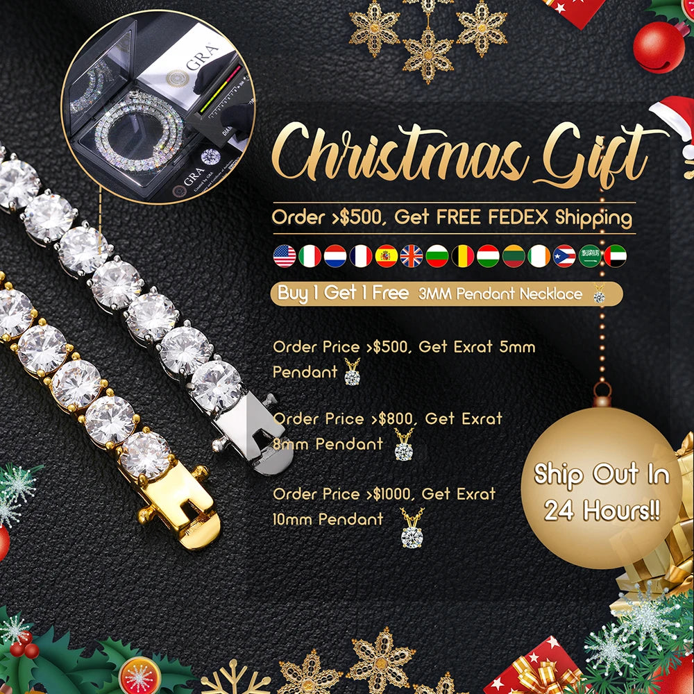 ICEOUTBOX D VVS1 Moissanite Tennis Bracelet Original s925 Sterling Silver Plated 18k White Gold with GRA Bracelets for Women Man