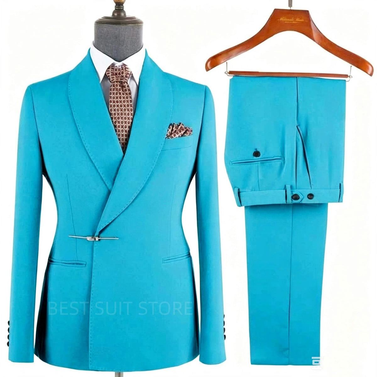 Fashion Style Men's Wedding Suits Shawl Lapel Double Breasted Blazer with Pants Set Formal Dinner Groom Tuxedos Male Outfit