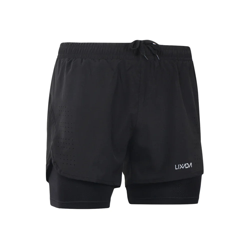Men's 2-in-1 Running Shorts Quick Drying Breathable Active Training Exercise Jogging Cycle Shorts with Longer Liner