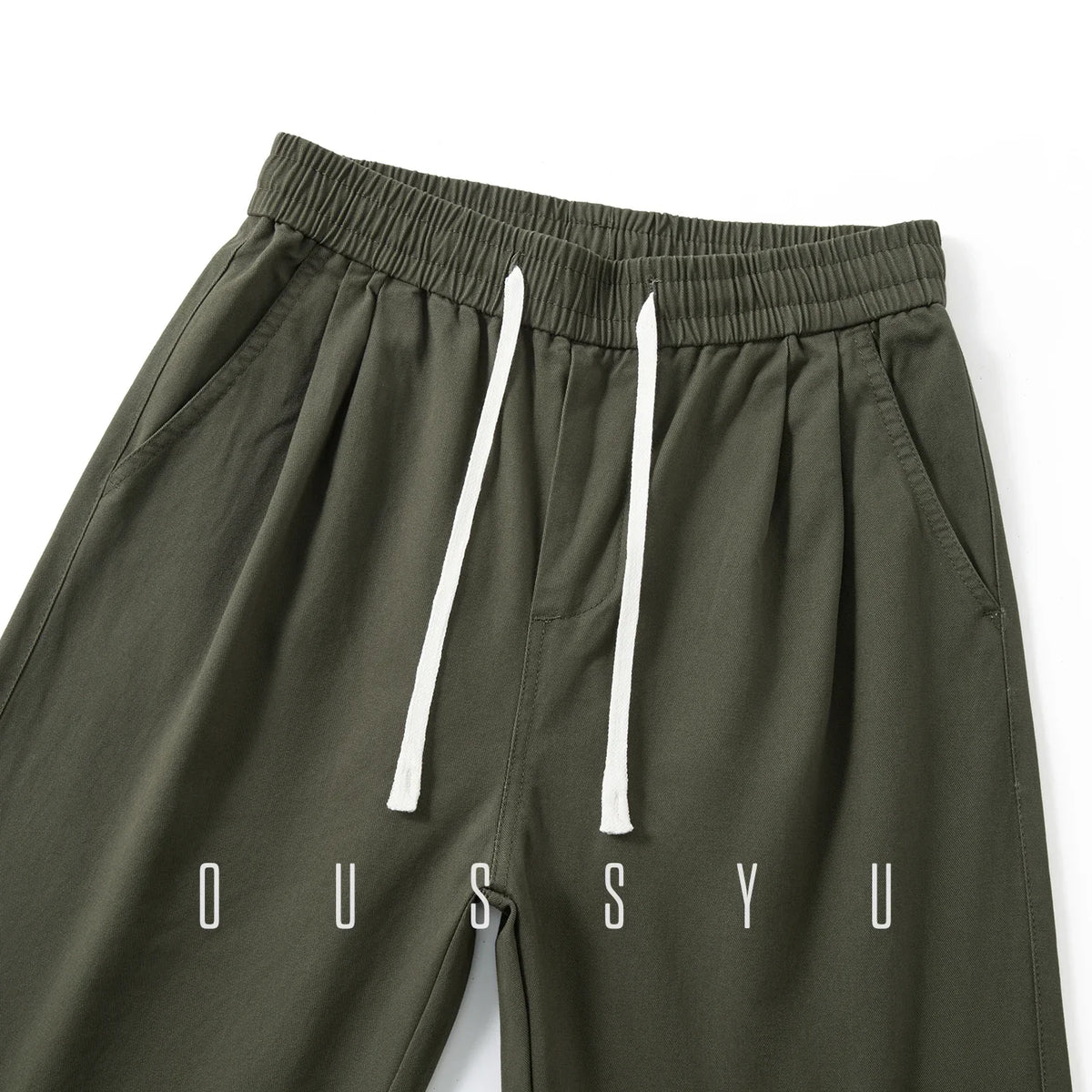 Autumn Winterr High-Quality 100%Cotton Casual Pants Men Elastic Waist Loose Baggy Straight Casual Work Cargo Khaki Trousers Male