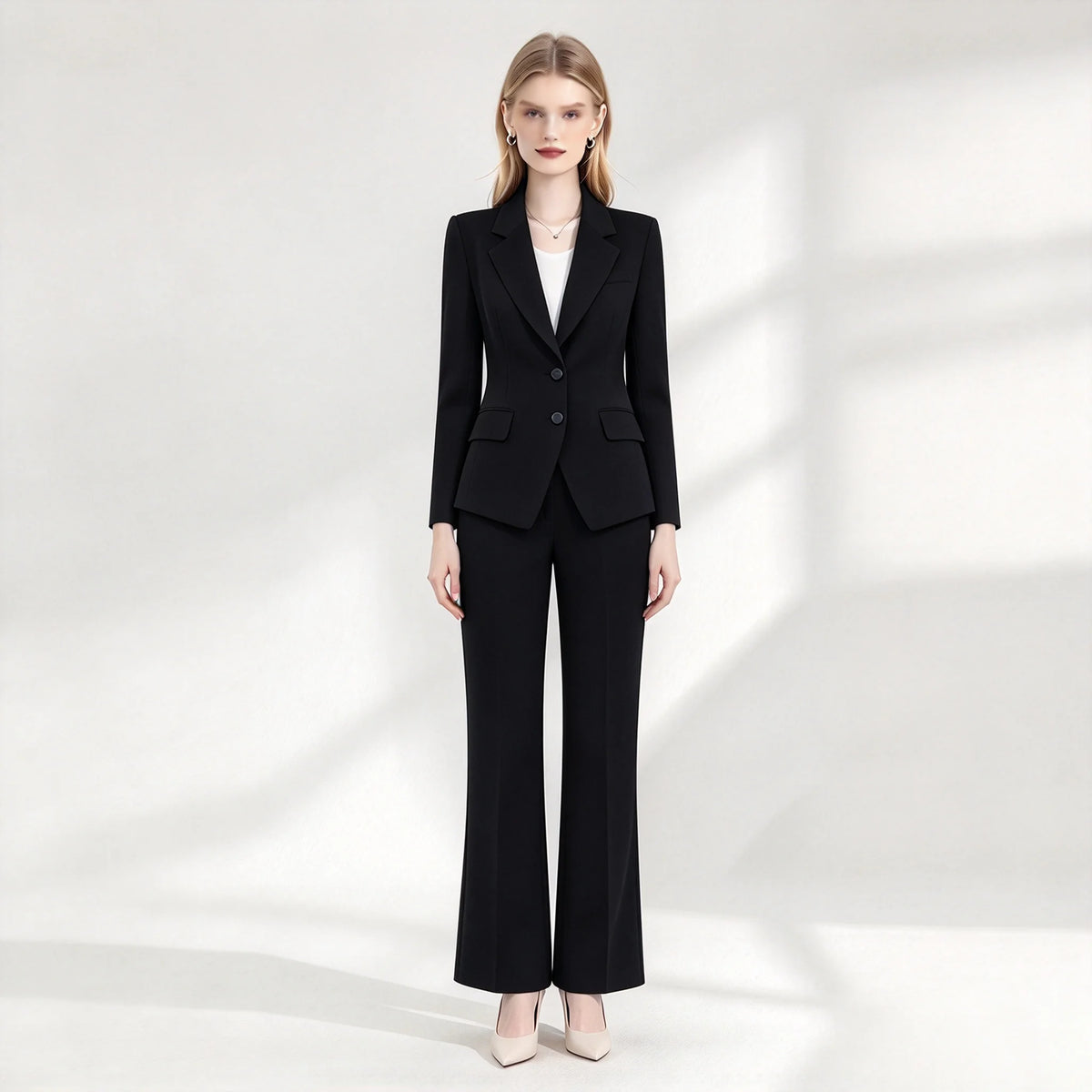 ZJYT Elegant Chic Business Blazer Pants Set for Woman 2 Pieces Matching Sets Autumn Long Sleeve Jacket and Trousers Suit Blue