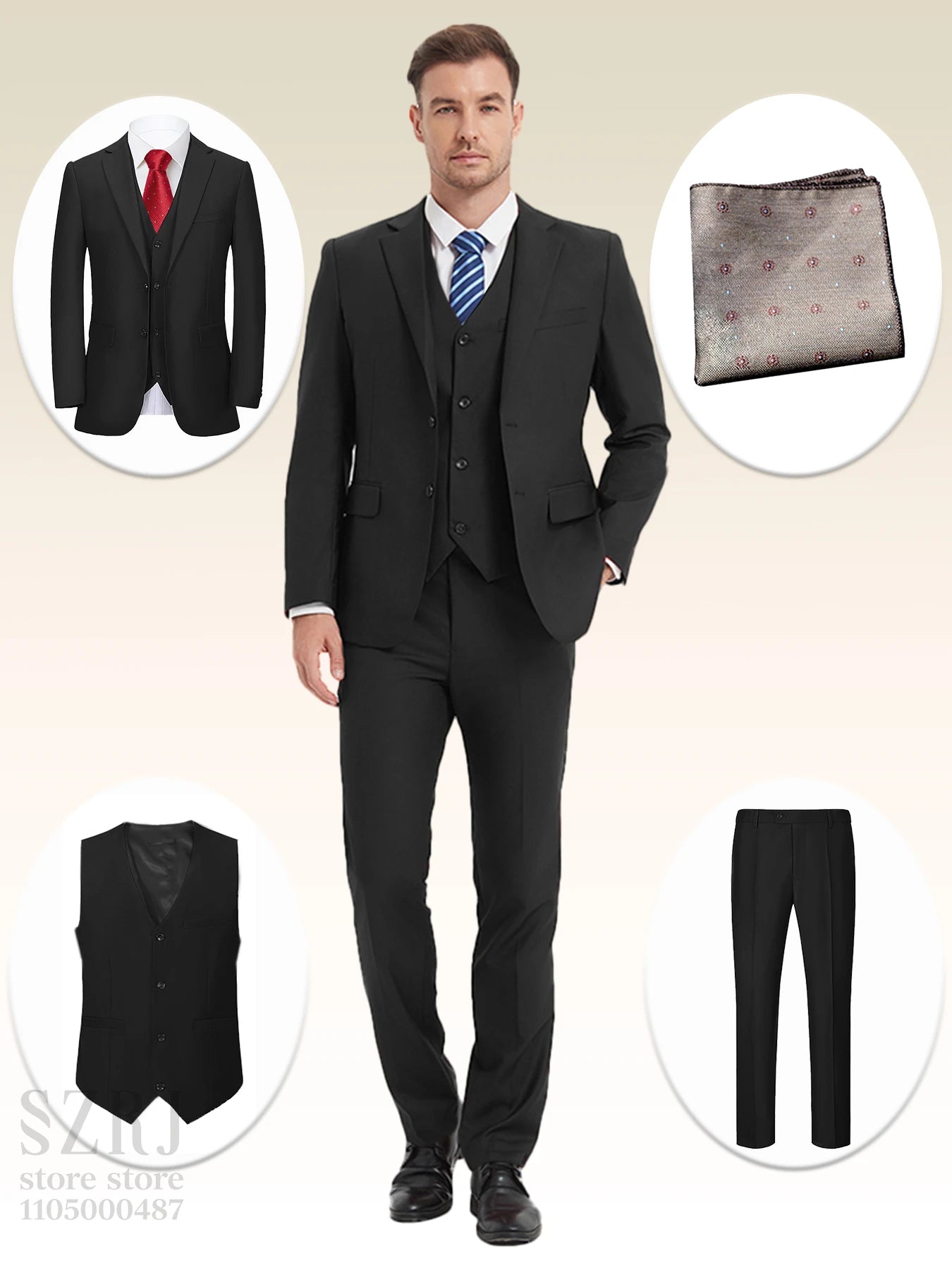 4pcs Classic Business Suit: Blazer, Vest, Pants, Pocket Square - Quality, Comfort, Stylish Lapel | Weddings/Parties/Business